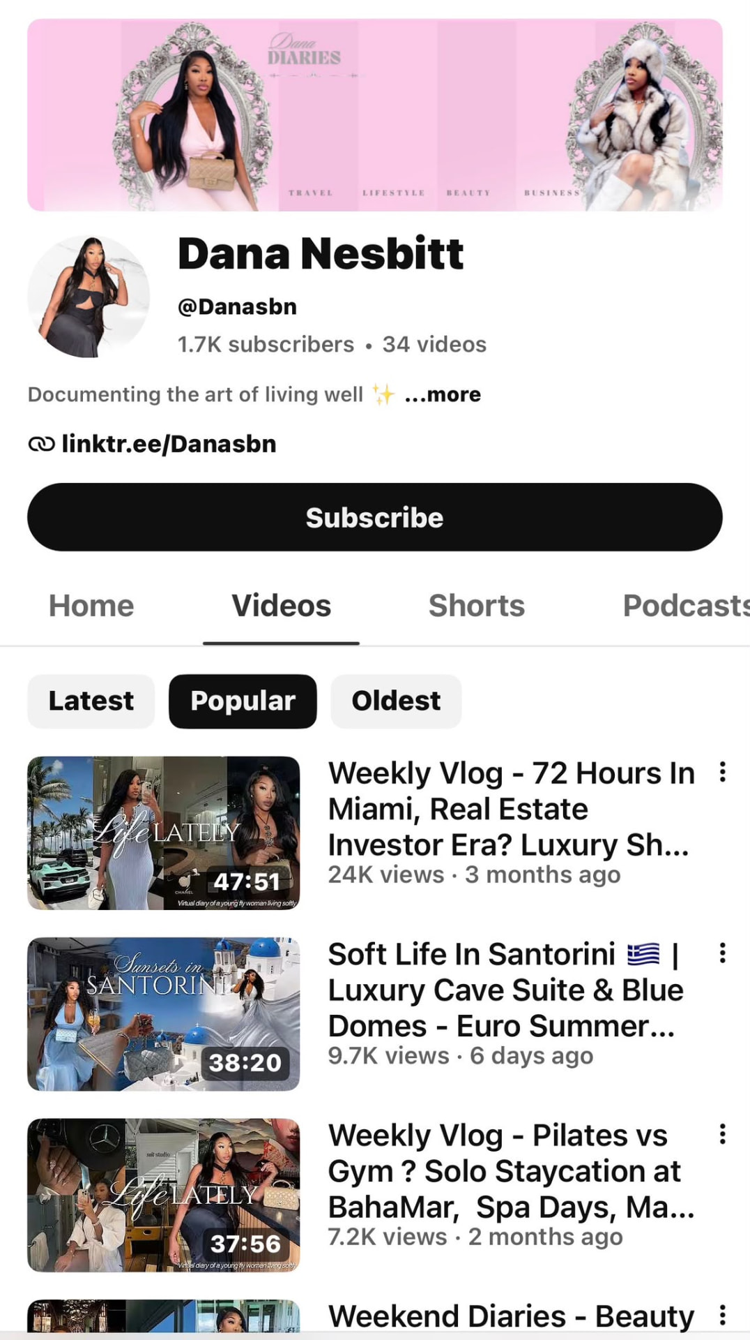 YouTube profile preview